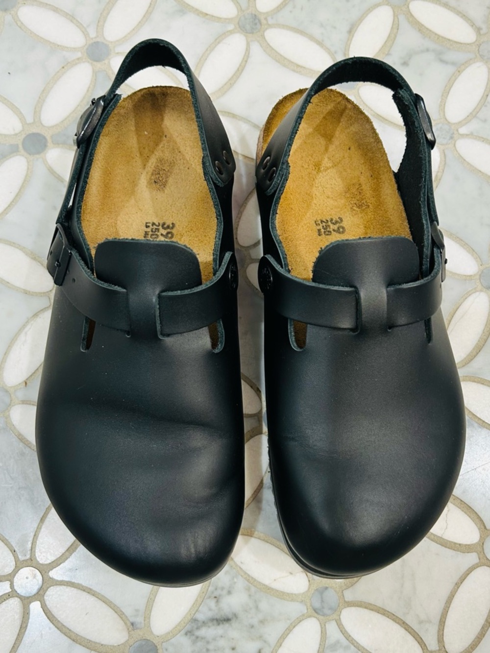 Birkenstock Tokio Super Grip Black Smooth Leather Slip-On Clog Sandals Strap 39 - Picture 2 of 13